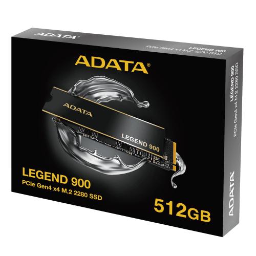 Unidad de Estado Sólido ADATA LEGEND 900 512GB PCIe Gen4x4 M.2 2280 - Con disipador de aluminio. SLEG-900-512GCS