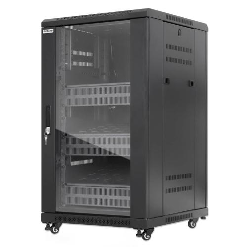 Gabinete de red 19 Pro Line con extractores de aire - 18U, ensamblado, Incluye accesorios, 800Kg, 600x600, INTELLINET 716222