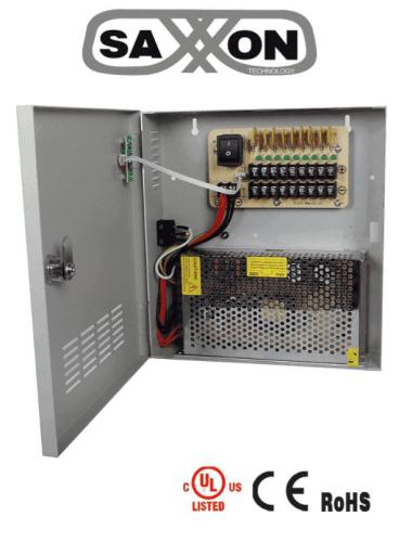 SAXXON PSU1220-D9 - Fuente de Poder de 12 vcd/ 20 Amperes/ Para 9 Camaras/ 2.2 Amperes por Canal/ Protección contra Sobrecargas/ Certificación UL -