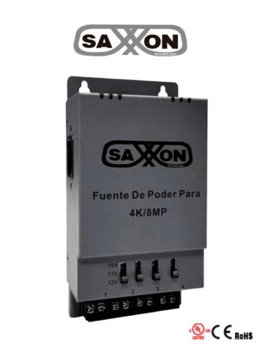 SAXXON ENERGIA PSU1205A-4K - Fuente de poder Regulable Metálica/ 4 Canales/ Voltaje de Ajuste 12V 13V o 15V cc/ Salida de Hasta 5 Amp en los 4 Canales -