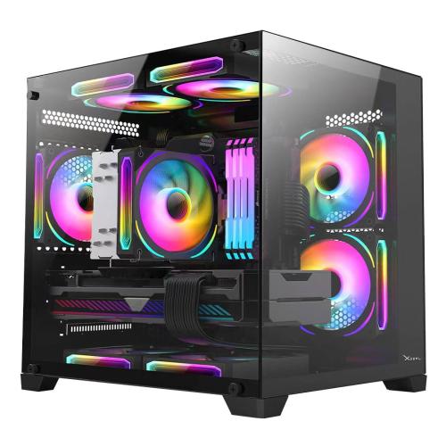 Gabinete Xzeal Panzer II Cubo M-ATX/ITX XZGAMC2B 2xUSB1.0 + 1x USB3.0 + 3.5 mm + 3 Fans ARGB -