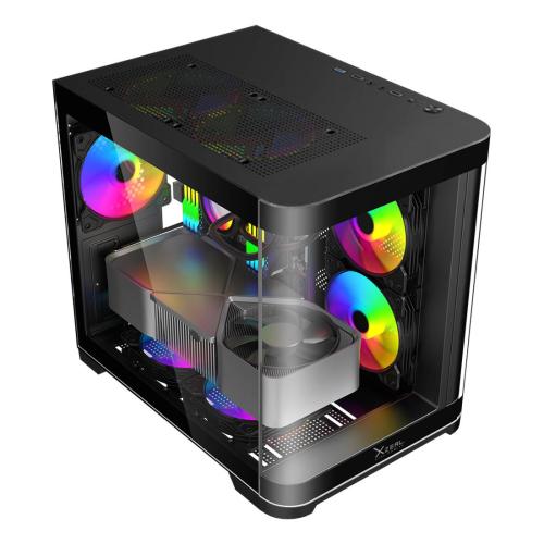 Gabinete Curvo Xzeal M-ATX/ITX 2x USB 2.0 + 1x USB 3.0 + 3.5 mm + 3 Ventiladores RGB Negro -