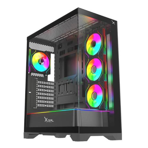 Gabinete Gamer Xzeal Full Tower XZ160 - EATX/ATX Panel Der.Front. Cristal templado 1xUSB2.0 + 1xUSB3.0 + 1x USB Tipo C+ 1x3.5mm + 4 Ventiladores ARGB Negro