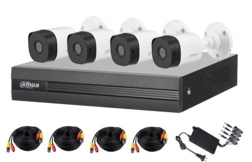 DAHUA KITXVR1B04-I1MP-2.8 - Kit de 4 canales con cámaras B1A11 de 1 mp - lente de 2.8mm y  93°. Soporta 4 canales más 1 IP o hasta 5 canales IP, SMD