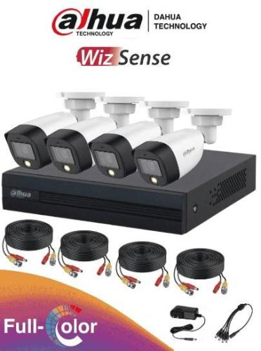 DAHUA FULLCOLORKIT- Kit de 4 canales Full Color de 2 MP. Incluye 4 cámaras HFW1209CN-LED - 1 XVR 4 CH, H.265 + 1 IP (o hasta 5 canales IP). SMD+