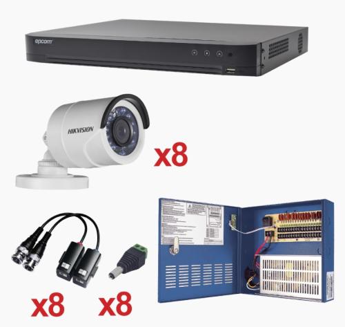 Kit 1 DVR 8 Canales + 8 Cámaras Bala EPCOM KH1080P8BW - 8, 1920 x 1080 Pixeles, 2 MP
