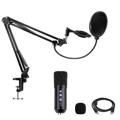Kit de Micrófono de Condensador Profesional - control de Volumen, USB. incluye Soporte de Brazo Ajustable de Suspensión (263908)