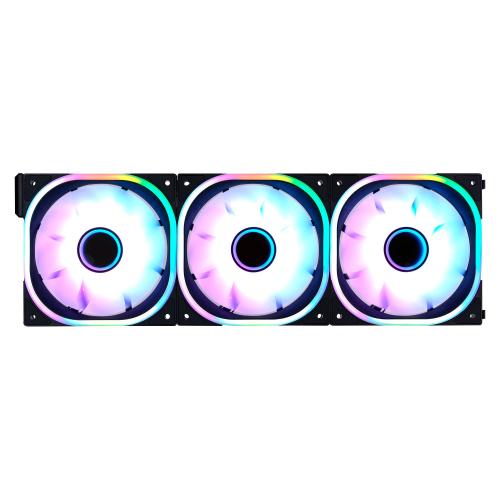 KIT VENTILADORES MODULARES GAME FACTOR FKG500 - 3 FANS 120MM, 58 CFM, RGB, CONTROL REMOTO NEGRO