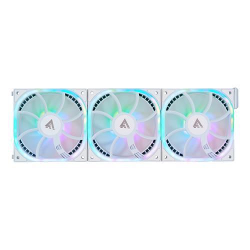 KIT VENTILADORES MODULARES GAME FACTOR FKG500 - 3 FANS 120MM, 58 CFM, RGB, CONTROL REMOTO BLANCO