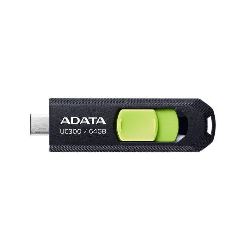 Memoria USB 3.2 Gen 1 Tipo C 64GB UC300 - Conector deslizable sin tapa. Plastico, color NEGRO-VERDE  ACHO-UC300-64G-RBK/GN