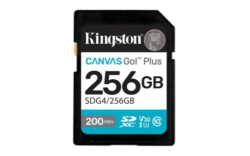 MEMORIA SDXC KINGSTON CANVAS GO! PLUS G4 256GB R.200MB/S W.160MB/S CL10 UHS-I U3 V30 -