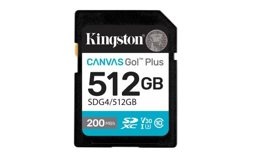 MEMORIA SDXC KINGSTON CANVAS GO! PLUS G4 512GB R.200MB/S W.160MB/S CL10 UHS-I U3 V30 -
