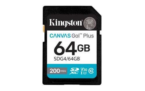MEMORIA SDXC KINGSTON CANVAS GO! PLUS G4 64GB R.200MB/S W.100MB/S CL10 UHS-I U3 V30 -