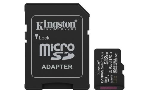 MEMORIA MICROSD KINGSTON CANVAS SELECT PLUS GEN3 512GB R.150MB/S CL10 UHS-I U3 V30 A1 -