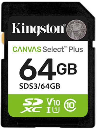 MEMORIA SDXC KINGSTON CANVAS SELECT PLUS GEN3 64GB R.100MB/S CL10 UHS-I U1 V10 -