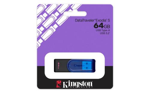 MEMORIA USB KINGSTON DATATRAVELER EXODIA S 64GB 3.0 GEN 1 TAPA GIRATORIA BLUE -