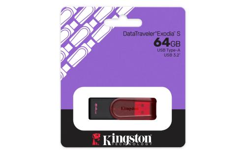 MEMORIA USB KINGSTON DATATRAVELER EXODIA S 64GB 3.0 GEN 1 TAPA GIRATORIA RED -