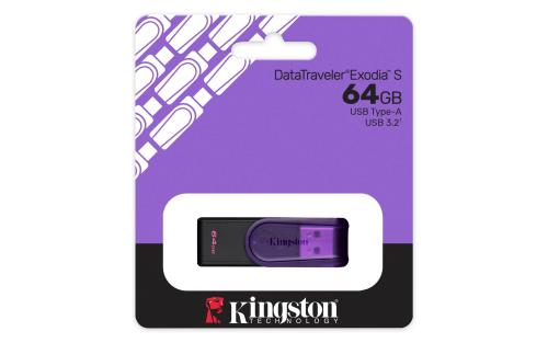 MEMORIA USB KINGSTON DATATRAVELER EXODIA S 64GB 3.0 GEN 1 TAPA GIRATORIA PURPLE -