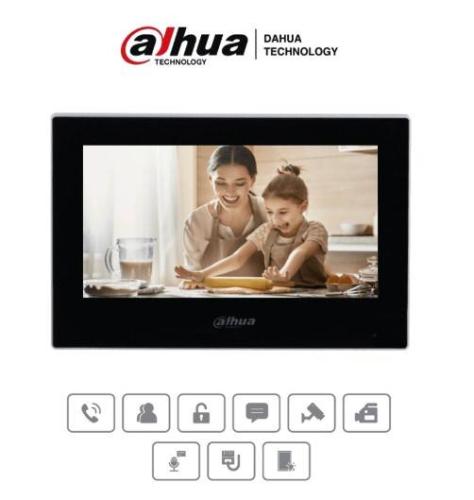 DAHUA VTH2621G-P - Monitor IP táctil de 7 en negro - Serie Lite, PoEr, hasta 4 cámaras de entrada y 4 monitores adicionales.e/s DE ALARMA