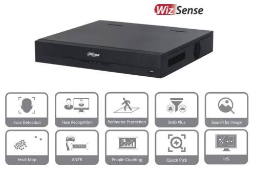 DAHUA NVR4416-16P-EI NVR 8MP 16 CH IP WizS 4k   IA 16CH PoE af/at/ 4 Bahias DD Reconocimiento Facial por NVR 4Ch  SMD+ Soporta IA 10 Bases Dat Rostr -