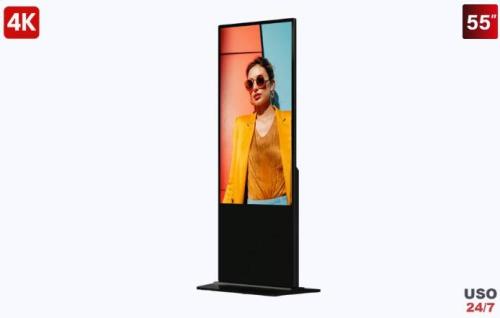 Pantalla de 55 4K para Publicidad Digital / Base para Piso (Totem) / Gestión de Contenido y Control Centralizado -