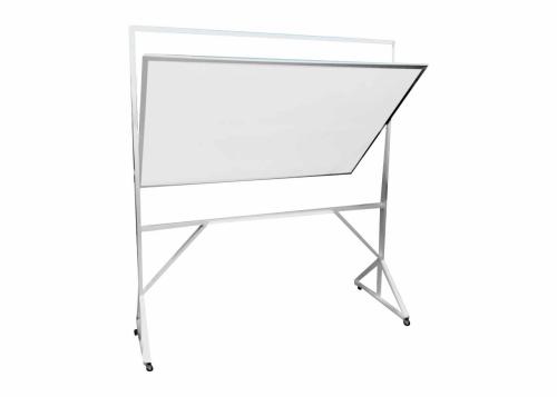 Pizarrón blanco doble cara 120 cm x 180 cm PMB180 con soporte móvil giratorio marca Multimedia -