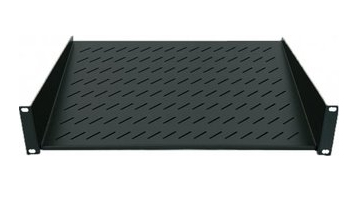 712514 Charola fija 19 - 2U, Ventilada, Negro. Para montaje en pared y gabinetes con un mínimo de 520 mm de profundidad