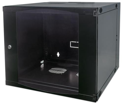 Gabinete de red mural abatible 19 - 9U, Flatpack, 540x600, 30 kg (66 lb.), Puerta de cristal templado, INTELLINET 713849