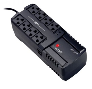 Regulador SMARTBITT SBAVR2200 - 8, Negro, Hogar y Oficina, 2200 VA, 1100 W