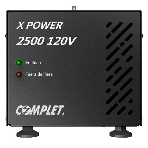 Regulador de Voltaje COMPLET  X-POWER 2500 VA/2500 W 120V . Terminales de conexión y 2 contactos NEMA 5-15R - Supresor de picos de voltaje 504 J, P/N ERV-1