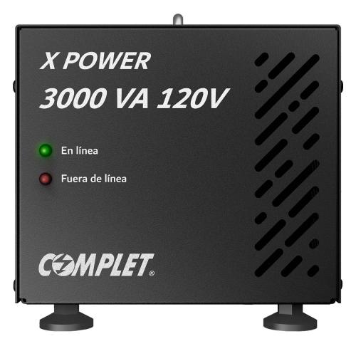 Regulador de Voltaje COMPLET  X-POWER 3000 VA/3000 W 120V . Terminales de conexión y 2 contactos NEMA 5-15R - Supresor de picos de voltaje 504 J, P/N ERV-1