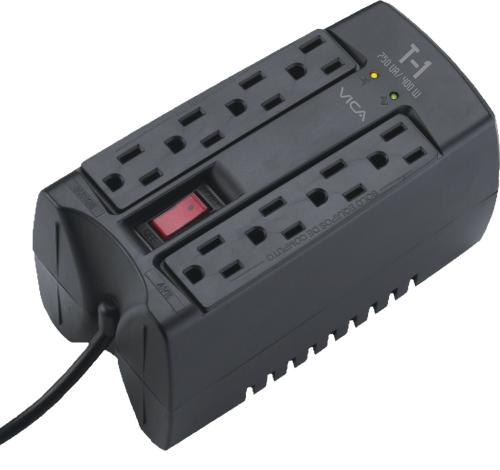 Regulador VICA T1 750VA/400WATTS - Voltaje 120 VCA +/-10  60Hz - breaker térmico - 8 tomas protegidas - indicadores LED - empotrable en pared -