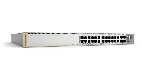 Switch ALLIED TELESIS PoE+ Stackeable Capa 3 - 20 puertos 10/100/1000 Mbps + 4 x 100M/1G/2.5/5G-T + 4 puertos SFP+ 10 G, hasta 740 W. AT-X530-28GPXM-10