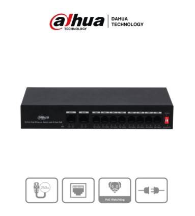 Switch PoE 10 Puertos Fast Ethernet/ 8 Puertos PoE/ 2 Puertos Uplink/ 65Watts Totales/Soporta PoE Watchdog/Switching 2.0 Gbps/Protección de Descargas NB -