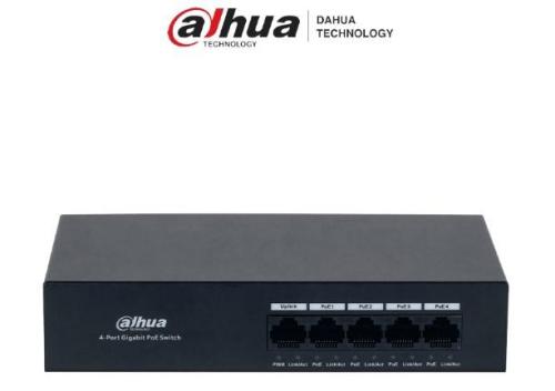 Switch 4 puertos Gigabit PoE y 1 RJ45 10/100/1000 Mbps. Protección contra descargas eléctricas - Incluye fuente de poder integrada