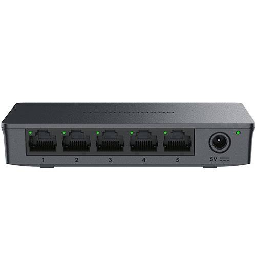 Switch No administrable - 5 puertos Gigabit con crossover automático MDI/MDIX, gabinete plástico para escritorio o pared.