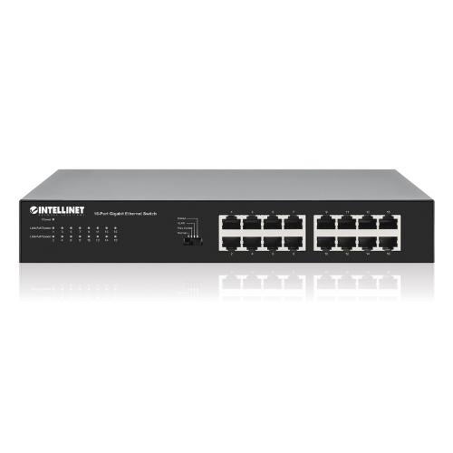 561815 Switch INTELLINET Gigabit Ethernet de 16 puertos - para escritorio, incluye soportes opcionales para montaje en rack de 19