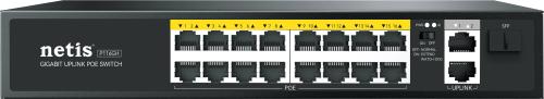 Netis Switch POE P116GH - 16 Puertos POE (100 Mbps) y 2 Puertos Uplink (1000 Mbps), 240W, Watch Dog, Plug   Play, 250 Mts de Alcance, No Administrable