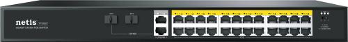Netis Switch POE P124GH - 24 Puertos POE (100 Mbps) y 4 Puertos Uplink (1000 Mbps), 360W, Watch Dog, Plug   Play, 250 Mts de Alcance, No Administrable