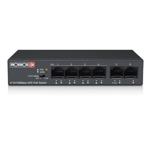 Switch PoE de 4 canales - Total power 60W, en modo CCTV puedes conectar cámaras IP hasta 250 mts