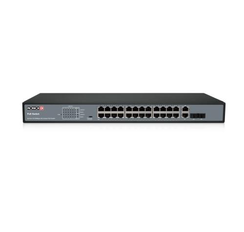 Switch PoE de 24 canales - Total power 370W, en modo CCTV puedes conectar cámaras IP hasta 250 mts