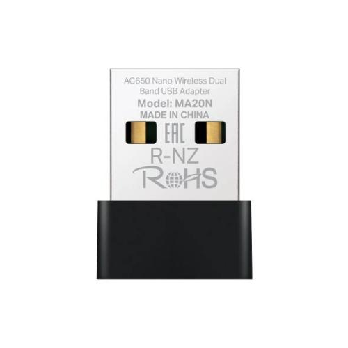 Adaptador USB inalámbrico nano de doble banda AC650 (HMA20N) Velocidad Wi-Fi Velocidades de hasta 433 Mbps (5 GHz) + 200 Mbps (2 - 4 GHz).