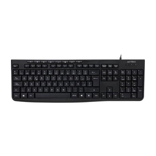 Teclado Estándar Inspire Prime TA222 Acteck Essential Series Teclado Alámbrico USB - 112 Teclas, 8 Teclas Multimedia, Largo de Cable 1.5m, Color Negro