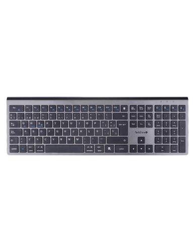 Teclado HEFESTOS recargable con conexión Bluetooth TECHZONE TZACTCB01 color plata - QWERTY. Compatibilidad: Windows, Android y MacOS.
