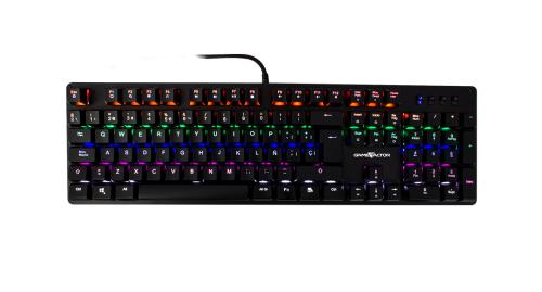 TECLADO MECÁNICO GAME FACTOR KBG400 - RETROILUMINADO, SWITCH BLUE, USB, ROSA
