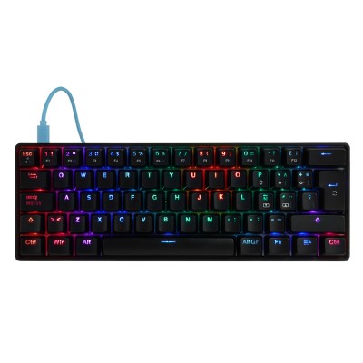 TECLADO MECÁNICO 60  GAME FACTOR KBG560-BL - RGB, TECLAS EXTRAS BLUE INTERCAMBIABLES, BLUE SWITCH, USB AZUL