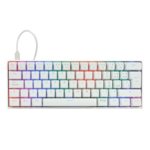 Teclado Mecánico 60  Game Factor KBG560-WH - Rgb, Teclas Extras Pink Intercambiables, Red Switch, Usb Blanco