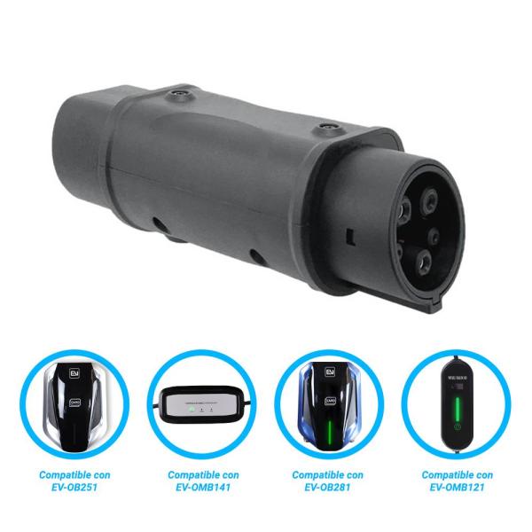 Imagen 1 del producto “ADAPTADOR T2-T1 ALTER DE CONECTOR TIPO 2 A TIPO 1 COMPATIBLE CON CARGADORES EV-OMB281 - EV-OB253, EV-OMB121 Y EV-OMB141 ”