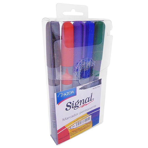 Imagen 1 del producto “Marcador Permanente AZOR SIGNAL 30653 Estuche. Paquete con 5 Piezas. Negro - Rojo, Azul, Verde y Violeta. ”