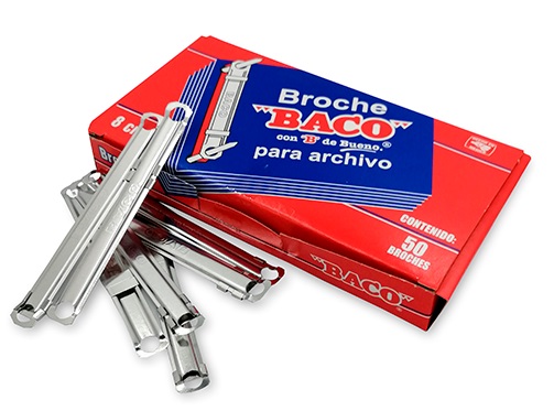 Imagen 1 del producto “Broche Económico Metálico BACO B-082 14962. Ancho de 8 cm. Caja con 50 Broches. Ajustable. - ”